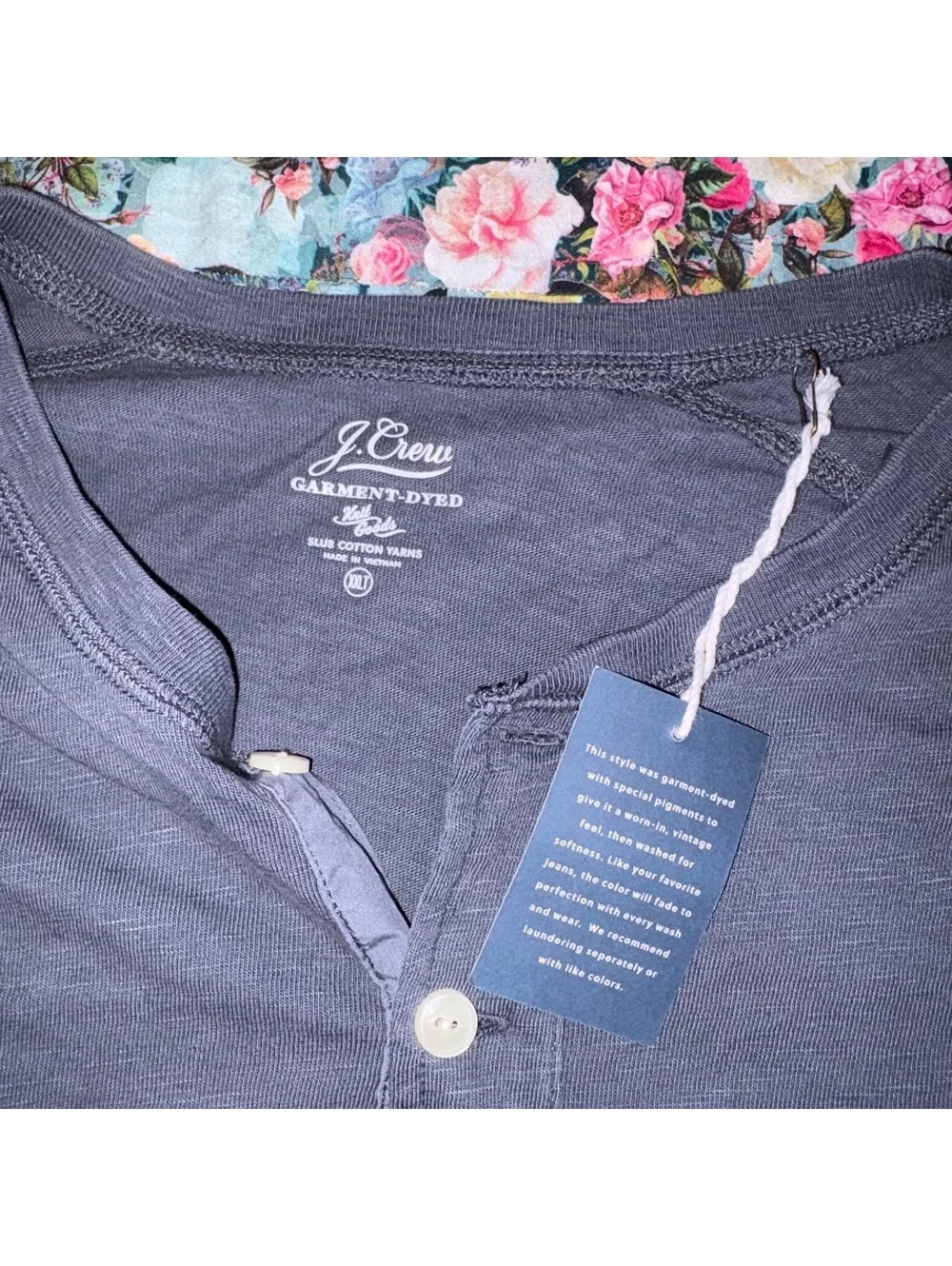 J.Crew NEW Vintage Wash Mens XXLT Long Sleeve Henley Shirt Tee Navy Blue t-shirt